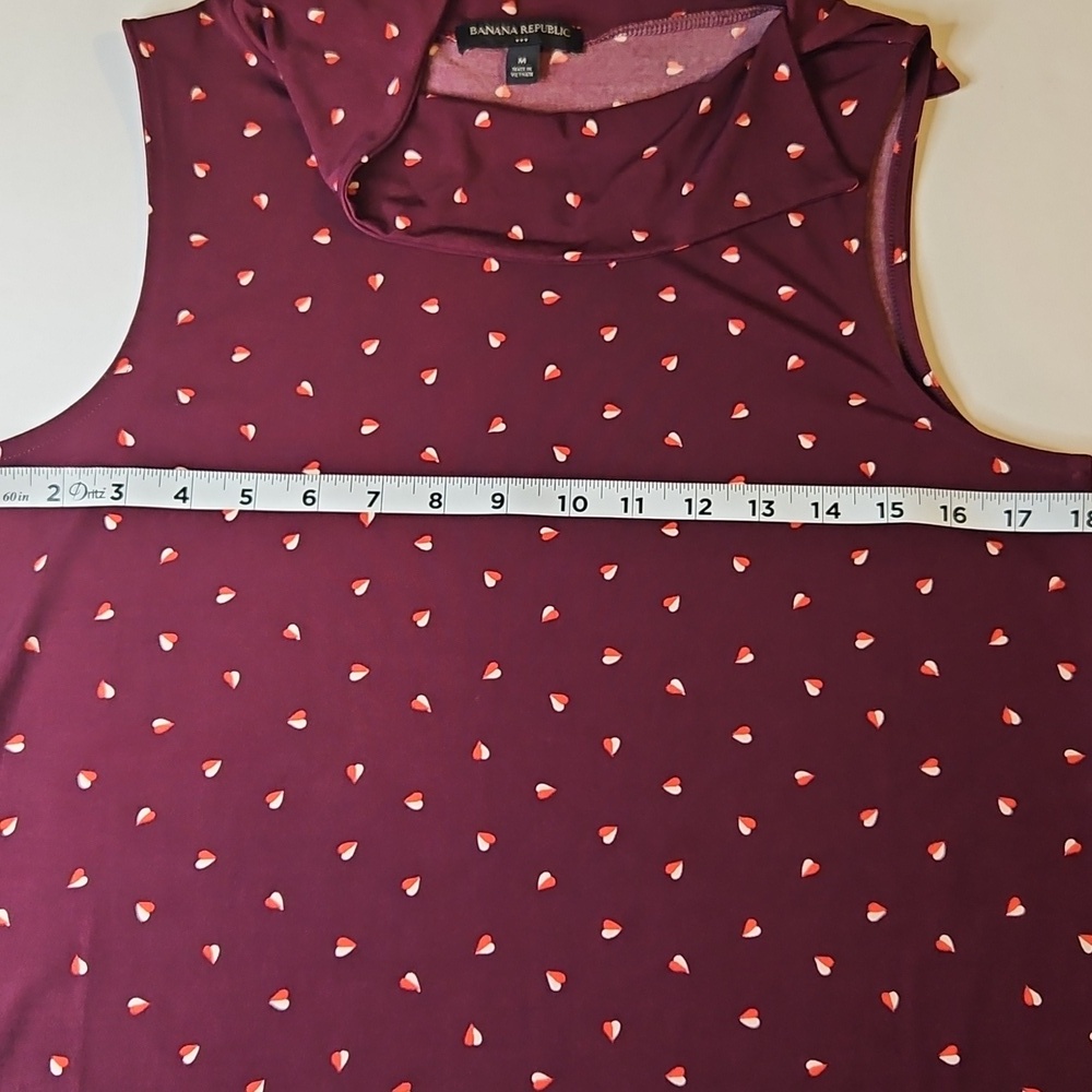 Banana Republic Maroon Heart Print Cowlneck Sleeveless Blouse Medium - Picture 8 of 9